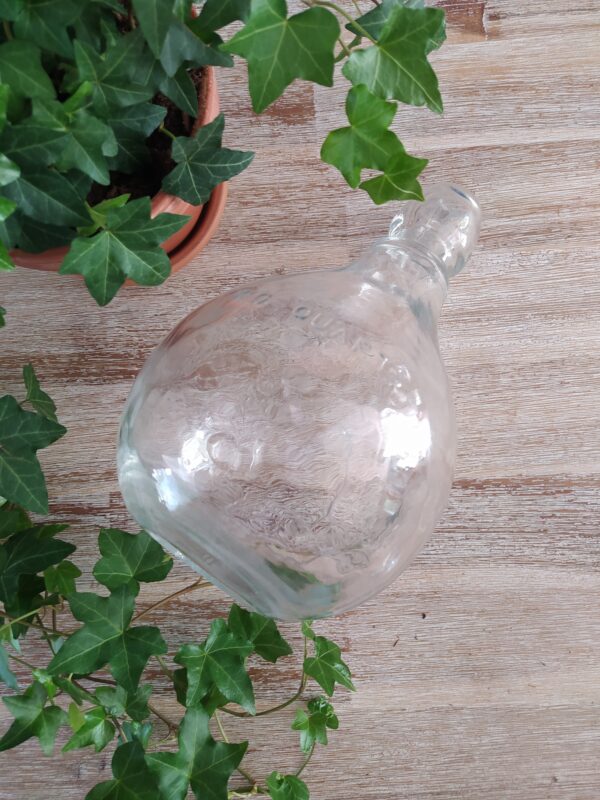 Carafe boule vintage en verre transparente.