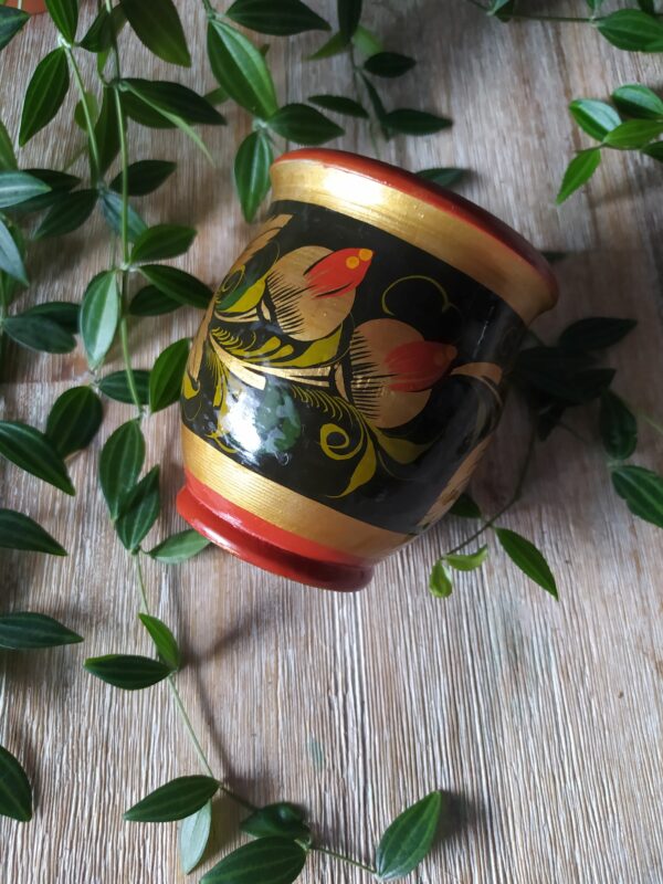 Petit pot en bois motifs russes khokhloma vintage brocadabra