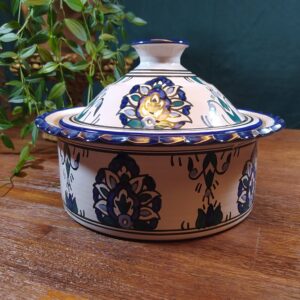 Tajine à Motifs Fleuris en Camaïeu Bleu et Vert