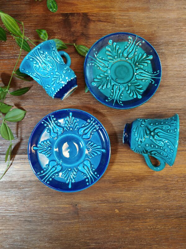 Duo de tasses en céramique peinte à la main poterie turque.