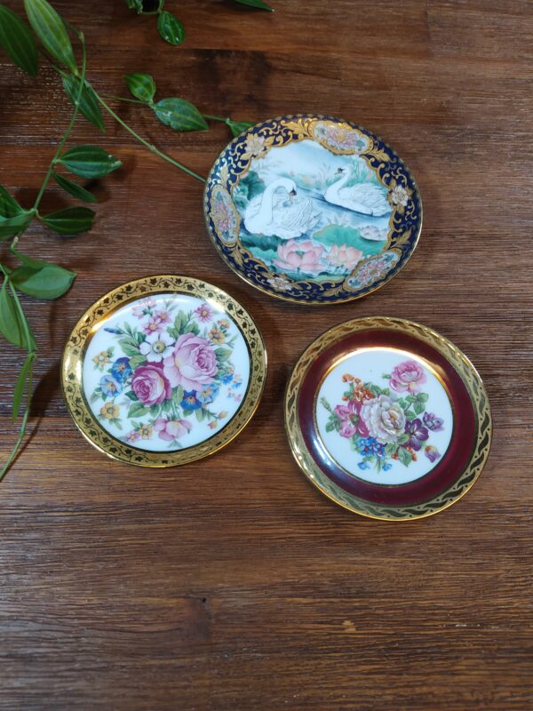 Trio mini assiettes décoratives porcelaine manufacture Couleuvre vintage