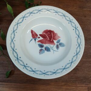 Assiette en porcelaine tons rose/bleu/gris Digoin