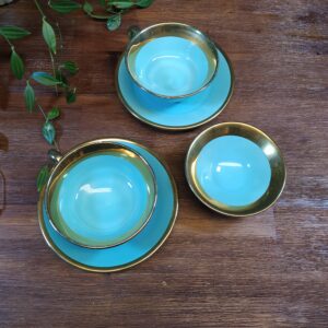 Duo de Tasses Vintages Porcelaine de France en Bleu et Doré