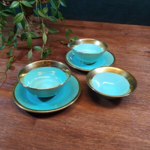 Duo de Tasses Vintages Porcelaine de France en Bleu et Doré