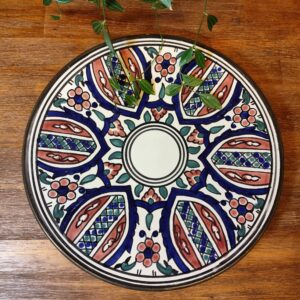 Plat en Grès aux Motifs Mandalas Orientaux Bleu, Vert et Rose