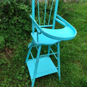 Chaise Haute Vintage pour Poupons en Bleu Turquoise